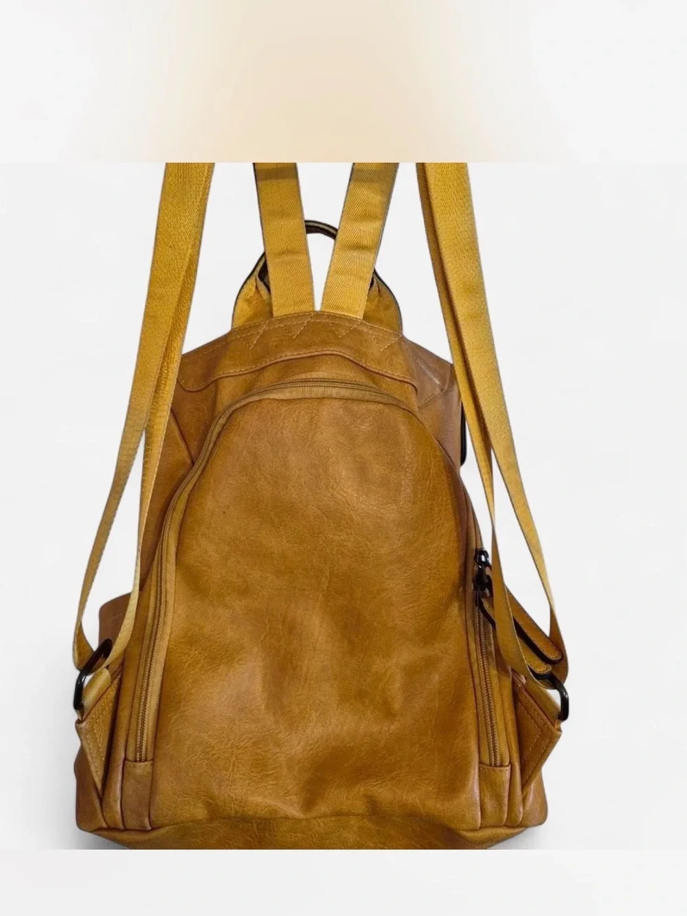 Women's Mustard Faux Leather Backpack - Chic Everyday Carry